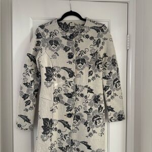 Lucy & Laurel Cream and Black Floral Pea Coat